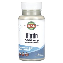 KAL Biotin, Sustained Release, 5,000 mcg, 60 Tablets