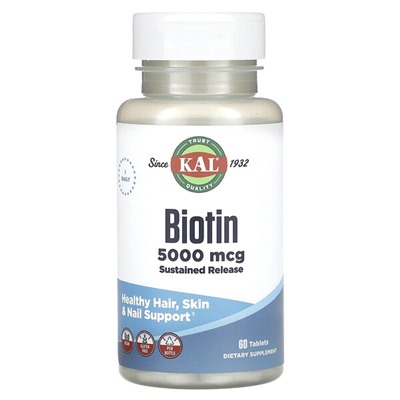 KAL Biotin, Sustained Release, 5,000 mcg, 60 Tablets