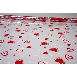 Пленка упаковочная прозрачная с рисунком для цветов и подарков в рулоне Валентин 70 см Красно-белый
