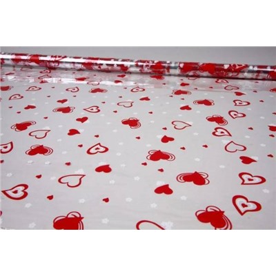 Пленка упаковочная прозрачная с рисунком для цветов и подарков в рулоне Валентин 70 см Красно-белый