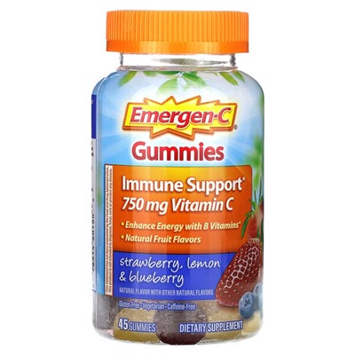 Emergen-C Immune Support Gummies, Strawberry, Lemon & Blueberry, 45 Gummies