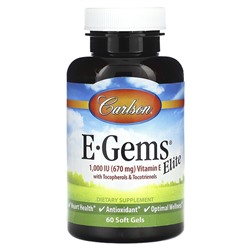 Carlson E-Gems Elite, Vitamin E with Tocopherols & Tocotrienols, 670 mg (1,000 IU), 60 Soft Gels