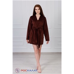 Женский укороченный велюровый халат с планкой темно-коричневый ВМ-04 (12)