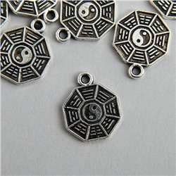 Декор для творчества металл "Монетка инь-ян" серебро 1,5х1,3 см