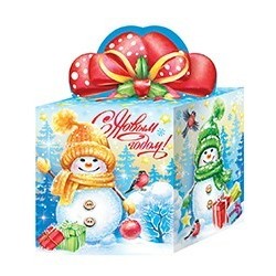 Коробка картонная для сладких подарков 10*10*11 см Снеговички 0.4 кг
