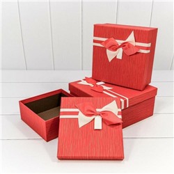 Набор подарочных коробок 3 в 1 квадрат 19.5*19.5*9.5 см С бантиком "Best wish for you" Красный 442032к