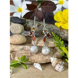Серебряные серьги с Жемчугом Бива, 10.72 г; Silver earrings with Biwa Pearls, 10.72 g
