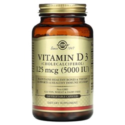 Solgar Vitamin D3 (Cholecalciferol), 125 mcg (5,000 IU), 240 Vegetable Capsules