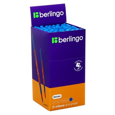 Ручка шариковая Berlingo "Tribase grip ginger", 0,7 мм, грип, светло-синяя
