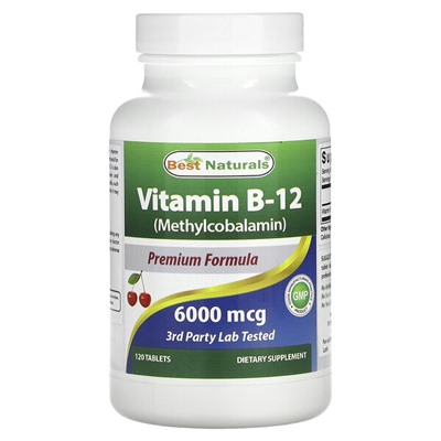 Best Naturals Vitamin B-12 (Methylcobalamin), 6,000 mcg, 120 Tablets
