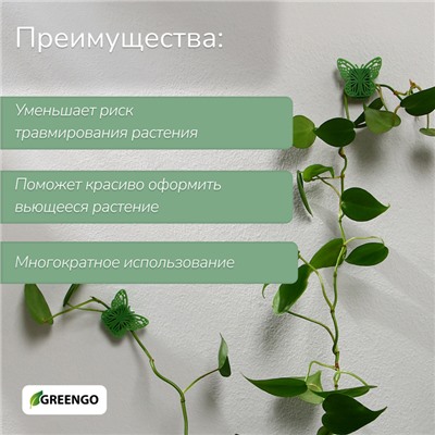 Крепления для вьющихся растений, самоклеящиеся, «Бабочка», набор 10 шт., Greengo