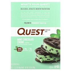Quest Nutrition Protein Bar, Mint Chocolate Chunk, 12 Bars, 2.12 oz (60 g) Each