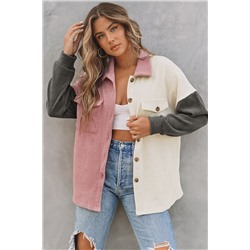 Multicolor Colorblock Ribbed Button Front Jacket