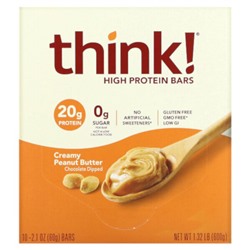 Think! High Protein Bars, Creamy Peanut Butter, 10 Bars, 2.1 oz (60 g) Each