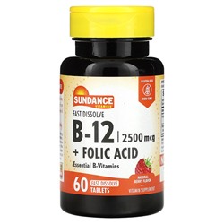 Sundance Fast Dissolve B-12 With Folic Acid, Natural Berry, 2,500 mcg, 60 Fast Dissolve Tablets