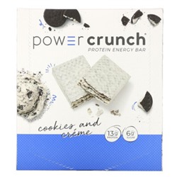 BNRG Power Crunch Protein Energy Bar, Cookies and Crème, 12 Bars, 1.4 oz (40 g) Each