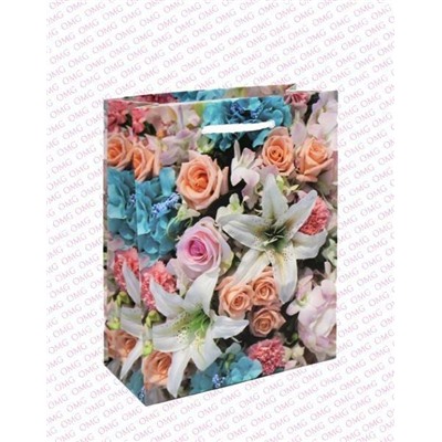 Пакет ламинированный подарочный бумажный матовый 32*45*11 см Цветы 44059