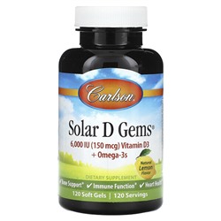 Carlson Solar D Gems, Natural Lemon, 150 mcg (6,000 IU), 120 Soft Gels