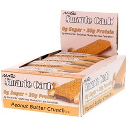 NuGo Nutrition Smarte Carb Bar, Peanut Butter Crunch, 12 Bars, 1.76 oz (50 g) Each