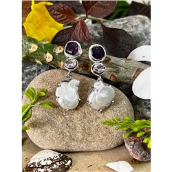 Серебряные серьги с Жемчугом Бива, 13.47 г; Silver earrings with Biwa Pearls, 13.47 g