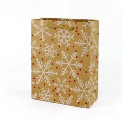 Пакет подарочный ноовгодний бумажный крафт 19*24*8 см Новогодняя снежинка 12 шт/уп 530315