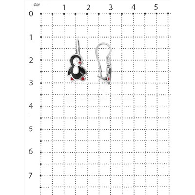 Серьги детские из серебра с эмалью родированные - Пингвины 925 пробы 2110034