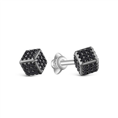 Кольцо Куб разъёмное из серебра с натуральной чёрной шпинелью родированное К-7629рч416