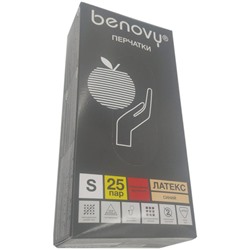Перчатки медицинские Benovy (Бенови) из натурального латекса, повышенной прочности, размер S, 25 пар/50 шт