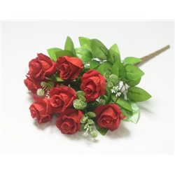 Искусственные цветы, Ветка в букете бутон розы 9 голов (1010237) красный