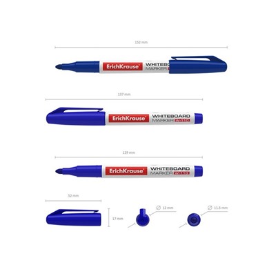 Маркер для доски ErichKrause W-110, 2,0 мм, для письма на досках сухого стирания, чернила на спиртовой основе без ксилола, синий