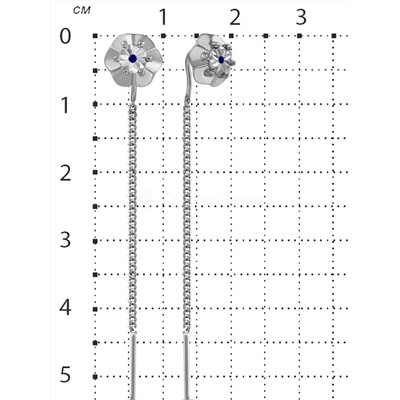 Серьги-продёвки из серебра с нат.сапфиром родированные