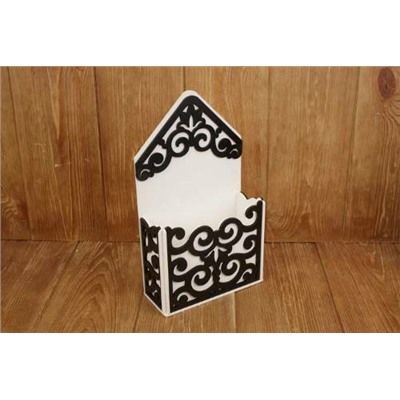 Кашпо деревянное подарочное Конверт (17.5*7.3*29.5) "Вензеля" средний белый/черный 151891