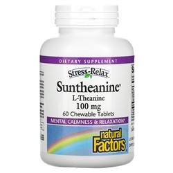 Natural Factors Stress-Relax, Suntheanine, L-Theanine, 100 mg, 60 Chewable Tablets