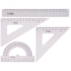 Набор геометрический 4 пр. малый (треугольник 2шт,линейка 20см,транспортир) прозрачный бесцветный НГ13 Стамм {Россия}