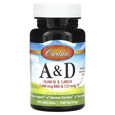 Carlson Vitamin A & D, 100 Soft Gels