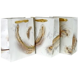 Подарочный пакет люкс бумажный 18*23*10 см Золотые перья 12 шт/уп 535826