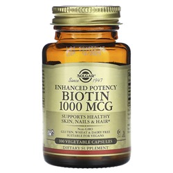 Solgar Enhanced Potency Biotin, 1,000 mcg, 100 Vegetable Capsules