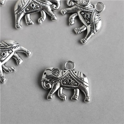 Декор металл для творчества "Слон в красивой попоне" серебро 7728 1,6х2 см