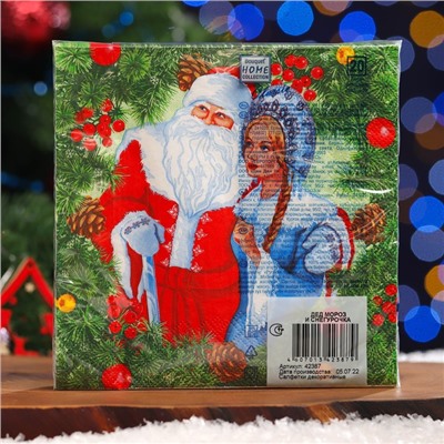 Салфетки бумажные  Home Classic "Дед Мороз и Снегурочка", 3 слоя, 20 листов