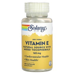 Solaray Dry Form Vitamin E, Natural Source with Mixed Tocopherols, 165 mg, 100 Capsules
