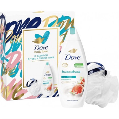 Подарочный набор для женщин Dove (Дав) Коллекция Нежное очищение, гель для душа 250 мл и мочалка