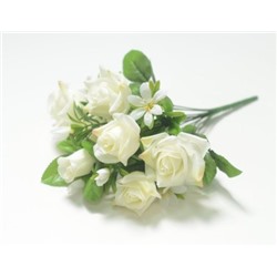 Искусственные цветы, Ветка в букете смешанная роза с бутоном 13 веток (1010237)