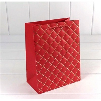 Подарочный пакет люкс бумажный 18*23*10 см Ромб красный 440949