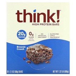 Think! High Protein Bars, Brownie Crunch, 10 Bars, 2.1 oz (60 g) Each