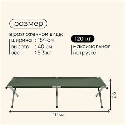 Раскладушка maclay, 184 х 59 х 40 см, до 120 кг, цвет зелёный