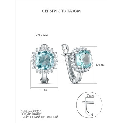 Серьги из серебра с топазом и кубическим цирконием родированные GTE-3553-T