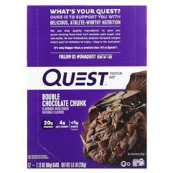 Quest Nutrition Protein Bar, Double Chocolate Chunk, 12 Bars, 2.12 oz (60 g) Each