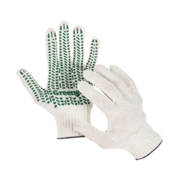 Перчатки, х/б, вязка 10 класс, 4 нити, размер 9, с ПВХ протектором, белые, Greengo