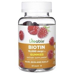 Lifeable Biotin Gummies, Natural Raspberry, 5,000 mcg, 60 Gummies