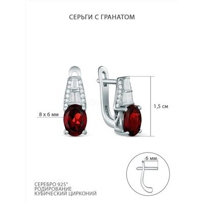 Серьги из серебра с гранатом и кубическим цирконием родированные GTE-769-G